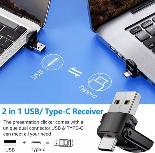 merkloos 2-in-1 USB Type-C presentatieklikker voor PowerPoint-presentaties - Oplaadbare draadloze presentator - Afstandsbediening - Dia-vooruitspoeler - PPT-klikker - Draadloze presentator voor Mac-laptops (6150711857890)