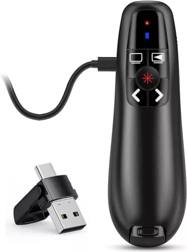 merkloos 2-in-1 USB Type-C presentatieklikker voor PowerPoint-presentaties - Oplaadbare draadloze presentator - Afstandsbediening - Dia-vooruitspoeler - PPT-klikker - Draadloze presentator voor Mac-laptops (6150711857890)