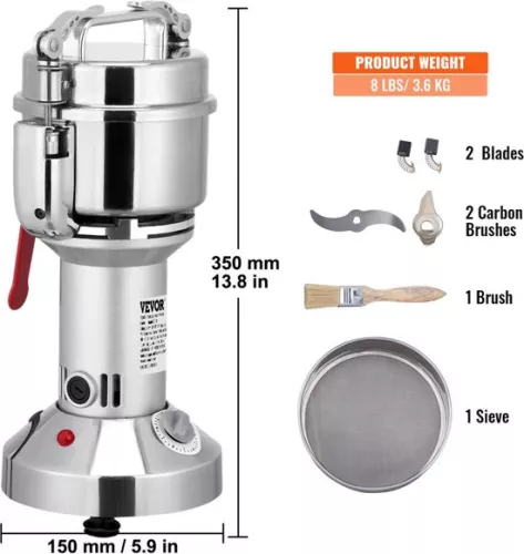merkloos Elektrische graanmolen 300g maalmachine 1900W Multifunctionele keukenmolen Meelpoedermachine Timing droogmolen (6097712638601)