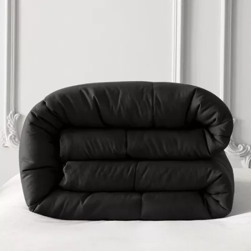 merkloos 220 x 240 cm zwart 100% microvezel ademend superzacht gewatteerd all-season dekbed zonder overtrek en wasbaar op 30° graden (6152806574545)