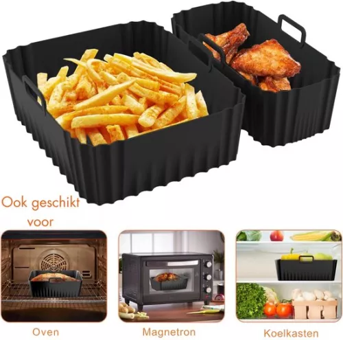 merkloos Airfryer Siliconen Vorm - 2 Stuks - Herbruikbaar - Hittebestendig - Voor Dubbele Airfryer - Antiaanbaklaag - Vetvrij Bakken - Gemakkelijk Schoon te Maken - Duurzaam & Milieuvriendelijk - Geschikt voor Heteluchtfriteuses (8721085245439)
