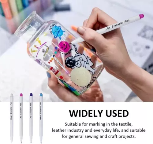 merkloos Wateroplosbare textielstiften - Verpakking van 4, verdwijnende en uitwisbare stiften met stiften voor textiel op kantoor. (8785309155003)