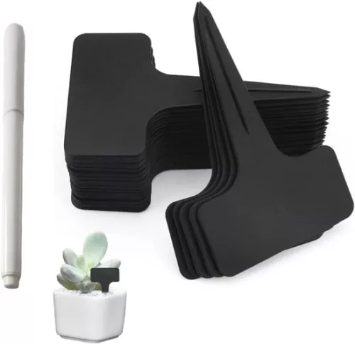 merkloos Buitenplantenborden - Verpakking van 100, weerbestendige plastic etiketten voor het schrijven op groenten, kruiden en bloemen (zwart) (8785322606957)