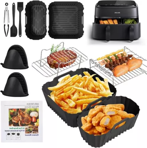 merkloos Accessoires voor heteluchtfriteuse - Philips Airfryer 3000/5000 serie dubbele mand 6 l/3 l siliconen mal grillrooster tanginzetstuk (8785322962312)