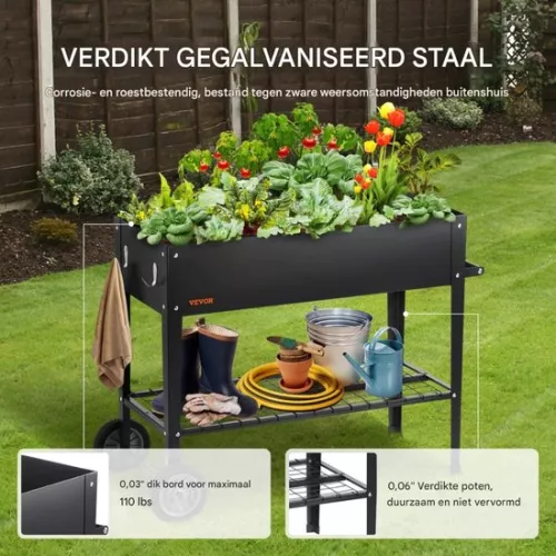 merkloos Bloembak - verhoogde bloembak op wielen - plantenbak van gegalvaniseerd staal, ideaal (8721085156179)