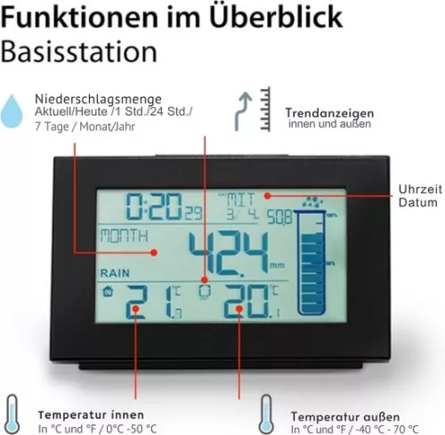 Merkloos Digitale regenmeter - Slimme regenmeter - Professionele multifunctionele regenmeter - Inclusief buitensensor (6152511335301)