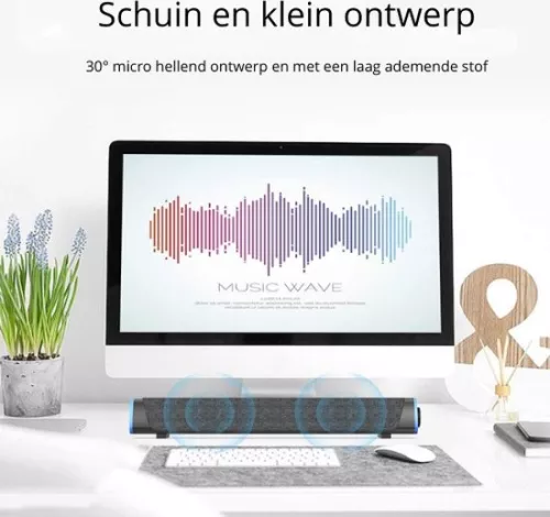 merkloos Mini Soundbar PC-luidspreker - Computerluidspreker - RGB-verlichting - Surround Sound - Grijs (8721022414126)