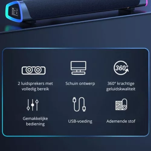 merkloos Mini Soundbar PC-luidspreker - Computerluidspreker - RGB-verlichting - Surround Sound - Grijs (8721022414126)