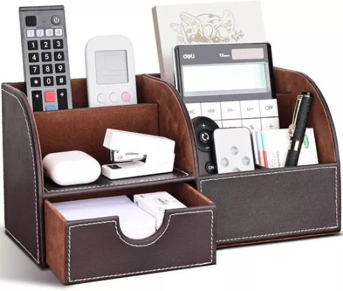 merkloos Bureau-organizer van PU-leer - Penhouders voor een opgeruimd bureau - 1 stuk - L-bruin - Duurzaam materiaal (9506314613758)