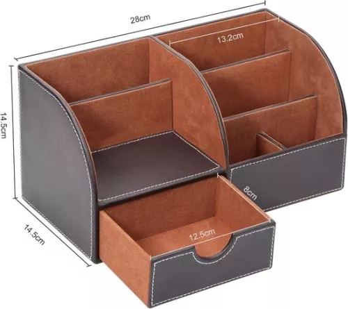 merkloos Bureau-organizer van PU-leer - Penhouders voor een opgeruimd bureau - 1 stuk - L-bruin - Duurzaam materiaal (9506314613758)