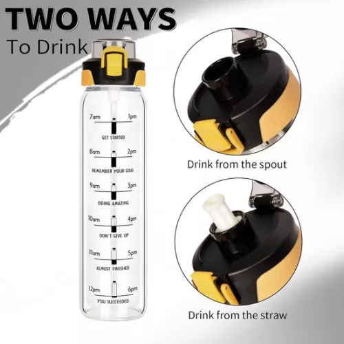 Merkloos Lekvrije glazen waterfles - met rietje en tijdmarkeringen - 1 liter (9503566768281)