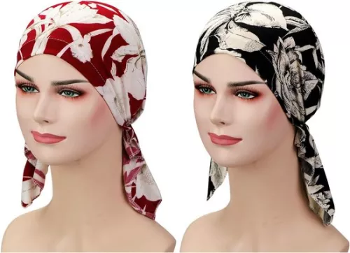 merkloos 2 stuks Chemo Hat Turban Beanie Voorgeknoopt Hoofddeksel voor Vrouwen - Inhoud toegevoegd (8785310946799)