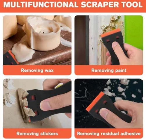 merkloos Schraper met 30 kunststof mesjes - 2 zwart - voor het verwijderen van verf, stickers en meer. (8785306904796)