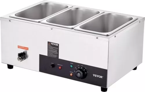 merkloos Voedselwarmer van roestvrij staal, 1500 W, 3 buffetbakken van 8,8 liter, 176 x 325 x 150 mm. Elke verwarmingsplaat kan worden gebruikt, inclusief deksel, aftapkraan en droogkookindicator, voor kantine, café, etc. (6097709173115)