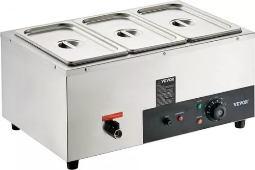 merkloos Voedselwarmer van roestvrij staal, 1500 W, 3 buffetbakken van 8,8 liter, 176 x 325 x 150 mm. Elke verwarmingsplaat kan worden gebruikt, inclusief deksel, aftapkraan en droogkookindicator, voor kantine, café, etc. (6097709173115)