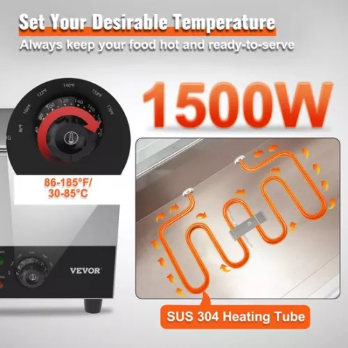 merkloos Voedselwarmer van roestvrij staal, 1500 W, 3 buffetbakken van 8,8 liter, 176 x 325 x 150 mm. Elke verwarmingsplaat kan worden gebruikt, inclusief deksel, aftapkraan en droogkookindicator, voor kantine, café, etc. (6097709173115)