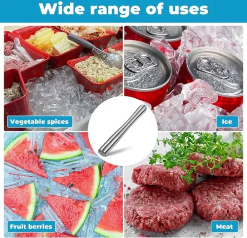 merkloos Cocktailmuddler van roestvrij staal voor drankjes op basis van munt - Professioneel barmangereedschap met ijscrusher - Mojito-muddler, ouderwetse cocktailprikker - Benodigde inhoud. (8785310497499)