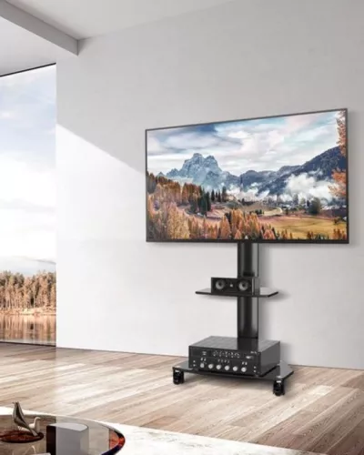 merkloos Verrijdbare tv-standaard - Voor tv's van 27-65 inch - In hoogte verstelbaar - Zwart (6152529445405)