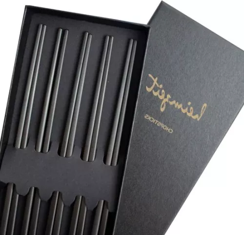 merkloos Eetstokjes van hoogwaardig roestvrij staal - 5 paar zwarte sushistokjes - Metalen eetstokjes - Vaatwasserbestendige en herbruikbare eetstokjes (4800325803302)