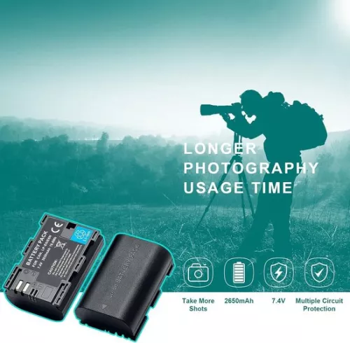 merkloos Oplaadbare batterij 2650mAh (2 stuks) compatibel met Canon EOS 5D2-5D3-5D4-5DS-5DSR-6D-6D-6D2-60D-60Da-7DMarkII-70D-80D-90D enz. (6152350665607)