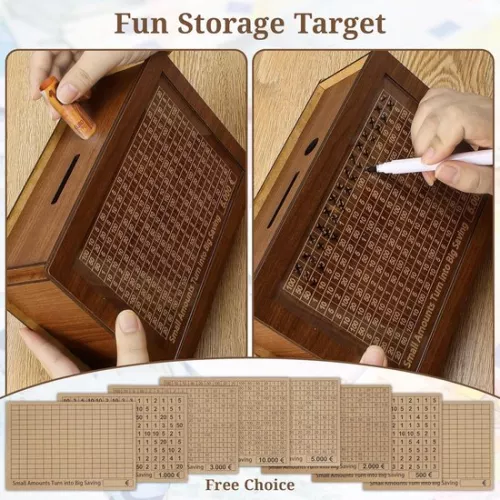 merkloos Spaarpot met stickers Spaarpot 5000€ Herbruikbare spaarpot met teller Spaaruitdaging voor kinderen en volwassenen Doel van 500-10000€ (6154123611675)