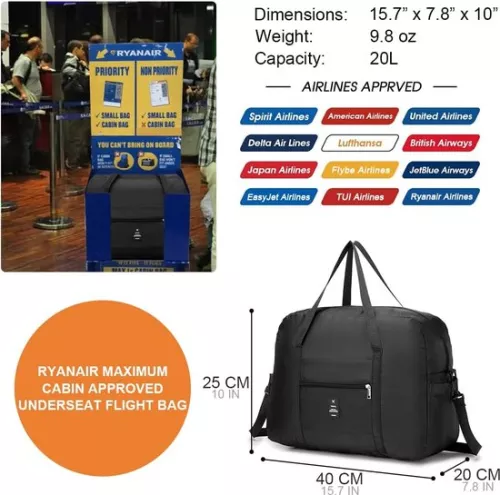 merkloos Opvouwbare handbagage 40x30x20 - Lichtgewicht reistas - Geschikt voor Transavia, Wizzair en Tui Airways (6152413960915)