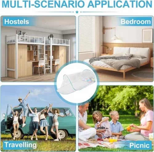 merkloos Muggennetbed - Opvouwbaar muggennet - L210 x H56 x B80 cm - Pop-up muggennetbed - Muggennettent - Muggennet - Koepel - Muggennet - Pop-up bedtent - Anti-muggen, geen installatie nodig - Geschikt voor kamperen, tuin, opvouwbaar reisbed (6154519964941)