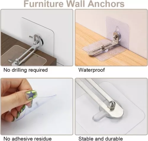 merkloos Anti-kantelmeubel zonder boren - Set van 8 - Muuranker, kindveilig - Anti-kantelhouder voor tv-meubels (8785310227980)