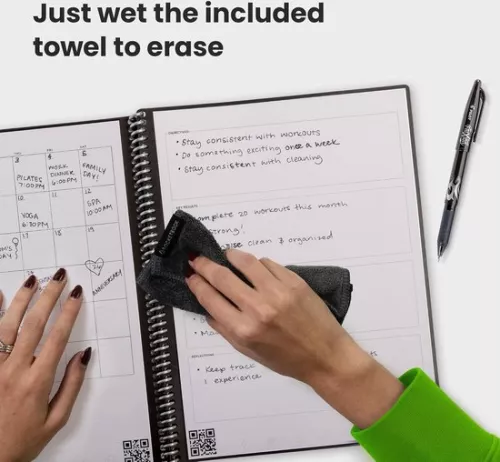 merkloos Herbruikbaar digitaal notitieboek - slim notitieblok A4 zwart - to-do-lijst dagboek - week- en maandplanner - Frixion uitwisbare pen - kantoorgadget - Fusion (8785303872036)