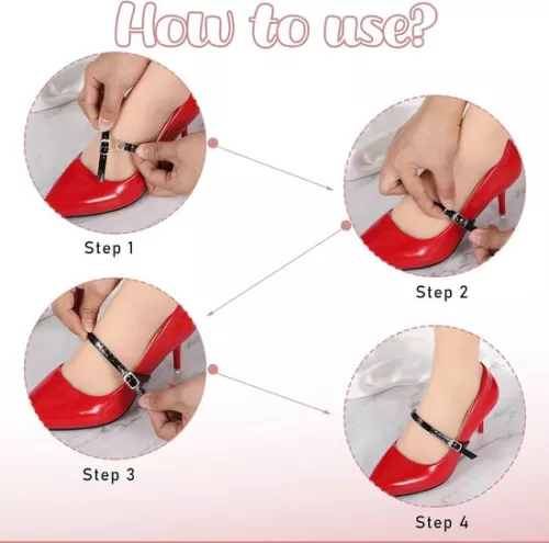 Merkloos Enkelbandjes 6 stuks - Hoge hakken - Elastische verstelbare band - Vervangend leer - Schoenveteraccessoires - Zwart. (8785306903522)