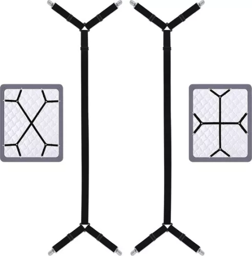 Merkloos Lakenhouders, 2 stuks verstelbare lange lakenhouders, stevige bedklemmen, grijpers en bretels voor alle vierkante matrassen, hoeslakens en vlakke lakens, zwart (6097654211290)