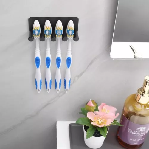 merkloos Tandenborstelhouder van roestvrij staal zonder boren - Bevestigbare tandenborstelhouder - Vervangende tandenborstels - Matzwart (8785306026719)