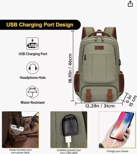 merkloos Laptoprugzak, schoolrugzak voor mannen en vrouwen, antidiefstalrugzak, duurzame computerschooltas voor 15,6/17,3 inch laptop met USB (4800437739018)