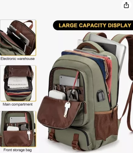 merkloos Laptoprugzak, schoolrugzak voor mannen en vrouwen, antidiefstalrugzak, duurzame computerschooltas voor 15,6/17,3 inch laptop met USB (4800437739018)