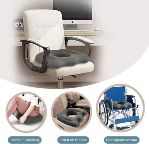 merkloos Opblaasbaar donutkussen 45x40 cm - met gaten 13x15 cm - Pijnverlichtend zitkussen - voor thuis en op kantoor (6116399428081)