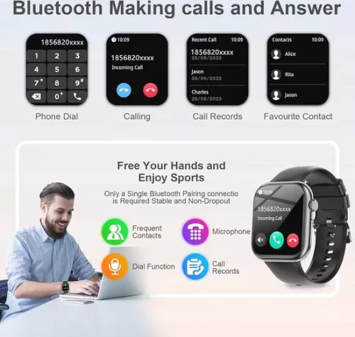 merkloos Smartwatch voor mannen en vrouwen met Bluetooth, 1,83 inch HD, 110+ sportmodi, slaapmonitor, SpO2, hartslagmeter, IP68, fitnesshorloge voor iOS en Android (6152605831863)