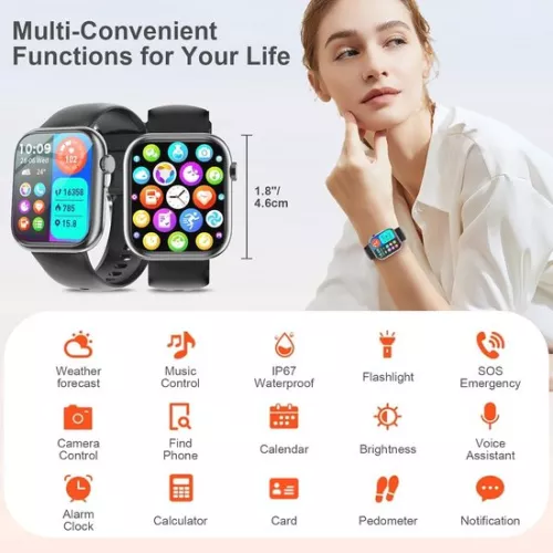 merkloos Smartwatch voor mannen en vrouwen met Bluetooth, 1,83 inch HD, 110+ sportmodi, slaapmonitor, SpO2, hartslagmeter, IP68, fitnesshorloge voor iOS en Android (6152605831863)