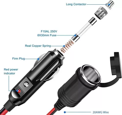 merkloos Verlengkabel voor sigarettenaansteker - 3 m waterdicht - 20 AWG - 15A zekering - 12V/24V - DC-adapter voor boot en motorfiets (8785305910729)