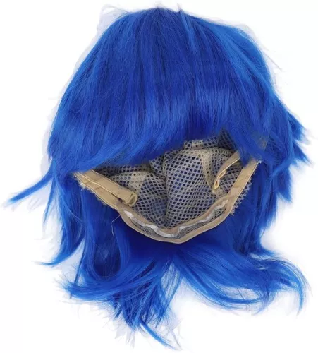 merkloos Korte, pluizige, blauwe anime cosplay-feestkostuum met synthetisch haar. (6151923685653)