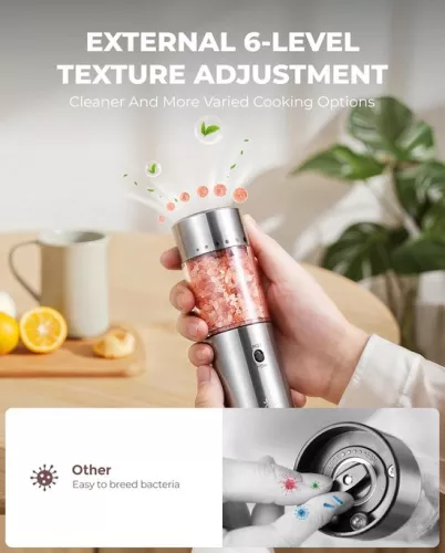 Merkloos Sangcon elektrische zout- en pepermolenset - USB oplaadbaar - roestvrij staal - set van 2 (6152404041005)