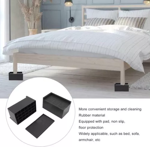 merkloos Meubelverhogers - Rechthoekige pootmat - Verhoogde rubberen bedvoet - Kastvoetkussens - Zwart - 3 inch - Pak van 4 - Kamermeubels - Bankliften (8785301426507)