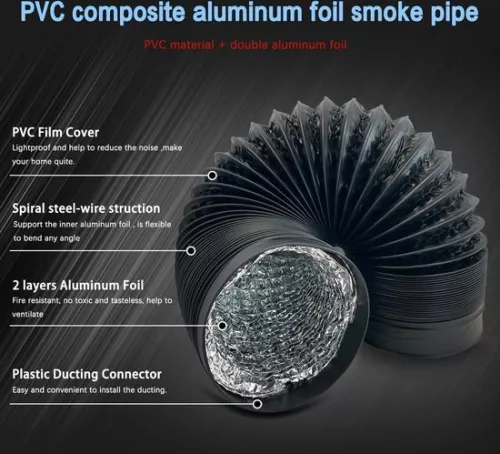 merkloos 125 mm flexibele aluminium buis - PVC afzuigslang - flexibele luchtkanalen - zwarte aluminium buis - max. lengte 5 m - voor afzuigkappen - mobiele airconditioners - hydrocultuur - buisventilatoren (8785299880442)