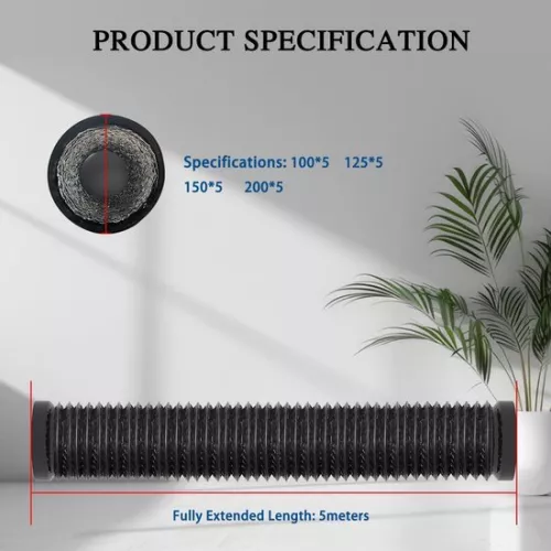 merkloos 125 mm flexibele aluminium buis - PVC afzuigslang - flexibele luchtkanalen - zwarte aluminium buis - max. lengte 5 m - voor afzuigkappen - mobiele airconditioners - hydrocultuur - buisventilatoren (8785299880442)