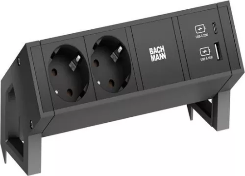 Bachmann Bachmann Desk 2 met 2x stopcontact + USB A/C lader, 0,2 meter GST18-3 - zwart (902962) - stopcontactcombinatie (4057298083877)