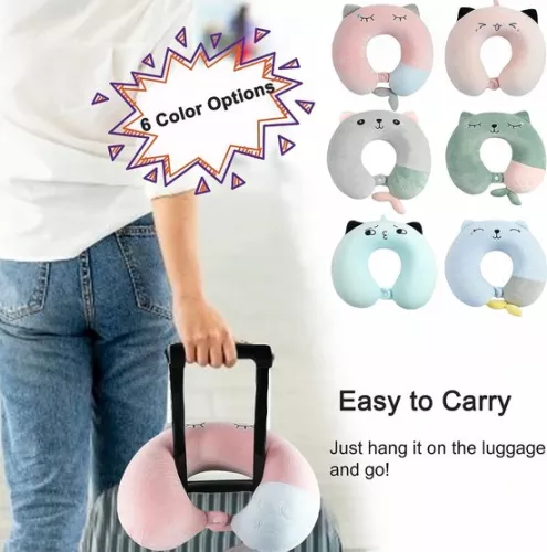 merkloos Zacht traagschuim nekkussen voor volwassenen en kinderen - U-vormig reiskussen voor thuis, op kantoor, op de camping en op reis - Groen (7595980995802)