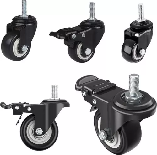 4 stuks meubelwielen 50 mm, M8 x 25 mm schroef, geruisloze zwenkwielen 2 met rem tot 70 kg (per wiel), 360 graden draaibaar, rubberen wielen voor transportwielen / wielen voor apparaten en meubels