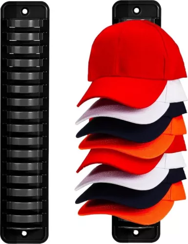 merkloos Hoedenstandaard voor wandmontage - Zelfklevende hoedenstandaard voor 16 hoeden - Zwart. (8785308356043)