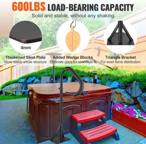 Merkloos Whirlpoolleuning 272 kg Draagvermogen Spa-leuning van aluminiumlegering Zwembadleuning in hoogte verstelbaar van 122,92 tot 160 cm Handgreep Instaphulp 360° draaibaar voor zwembaden Whirlpools (6097715418422)