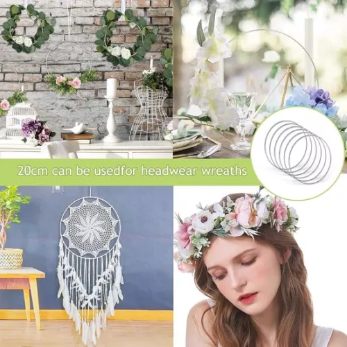 Merkloos Metalen ringen 20 cm - Set van 12 - Dromenvangerringen - Zilver - Hobbyringen - Draadringen - Kransdecoratie - Ophangen - DIY - Decoratief (8785307236704)