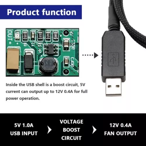 merkloos Aansluitkabel voor ventilator, pc, 12V step-up USB-stekker naar 4-pins mannelijk met 3 x 3-pins aansluiting en voeding, 55 cm (12 inch) (9501155992192)